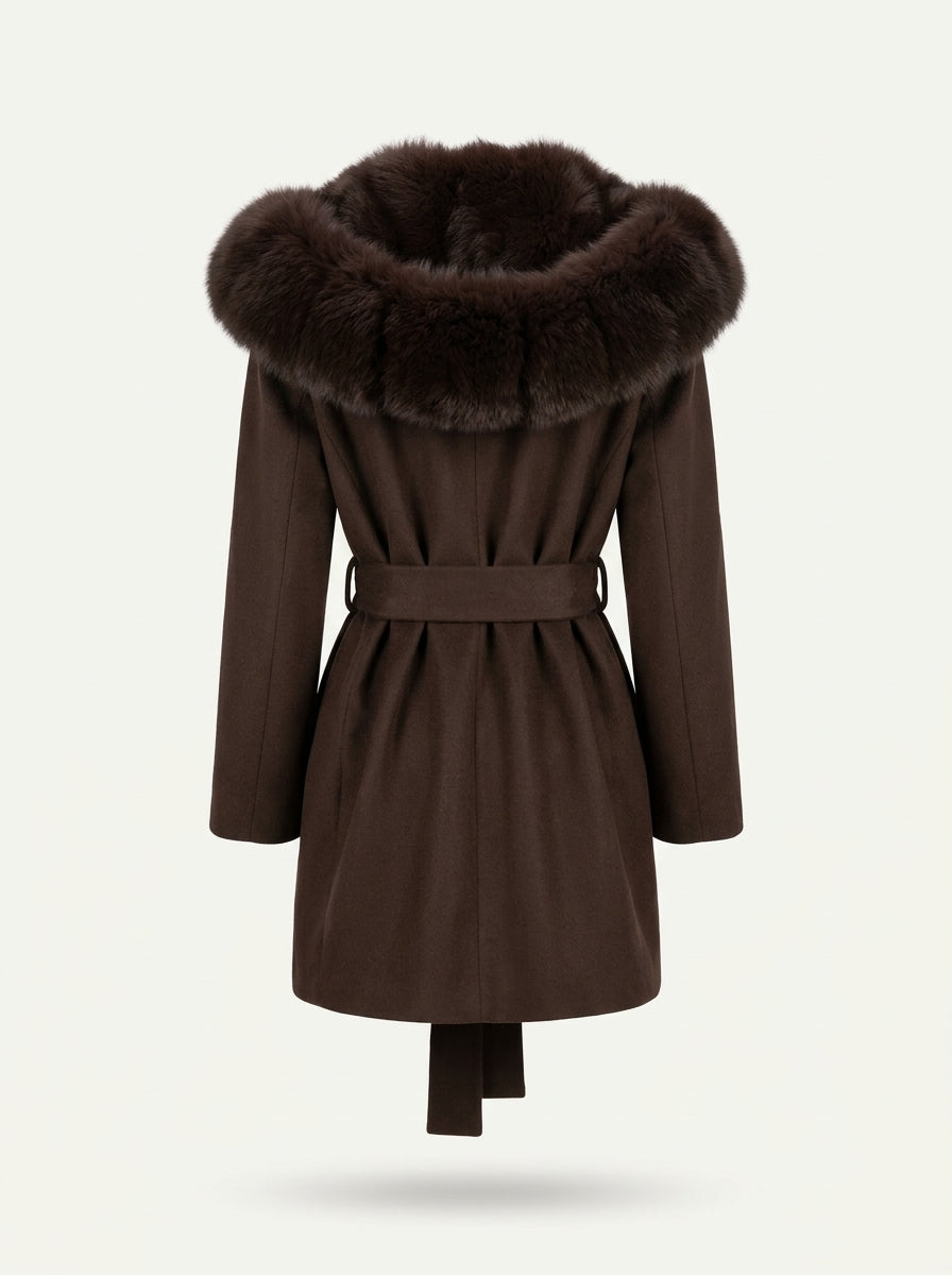 Yes London CD1243/VO - Cappotto con cappuccio in volpe - Moro - Retro