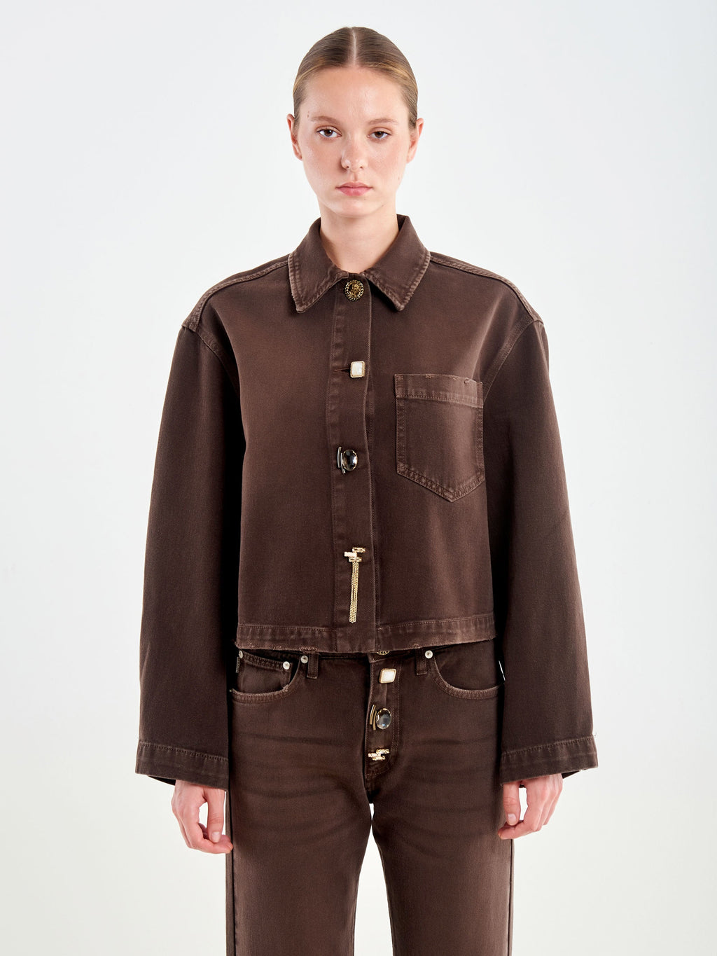 Vicolo DAC5107 - Overshirt in Denim con Bottoni Gioiello