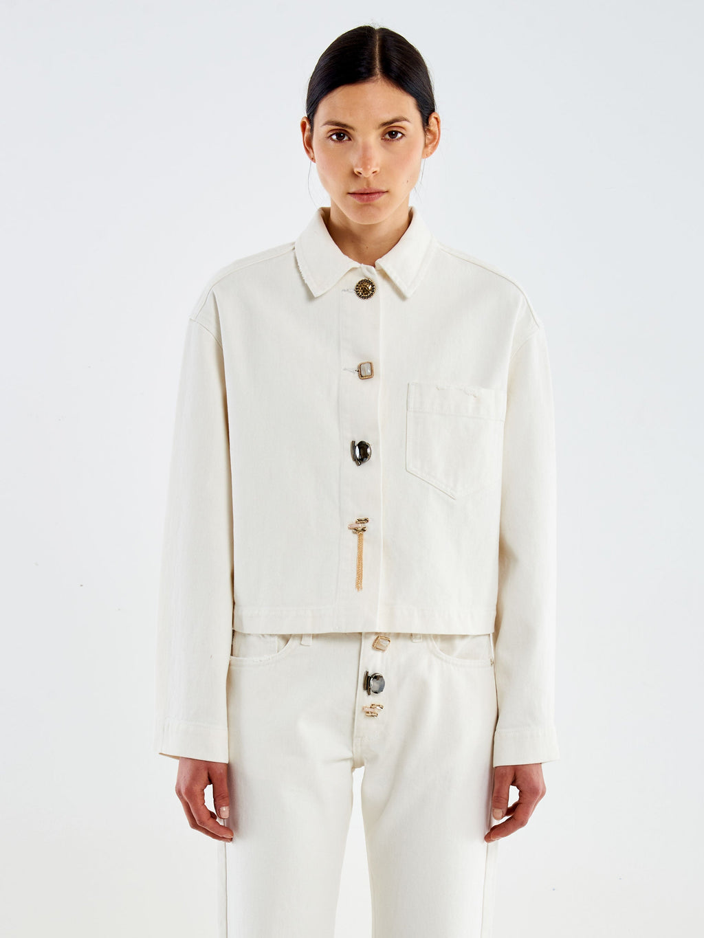 Vicolo DAC5107 - Overshirt in Denim con Bottoni Gioiello