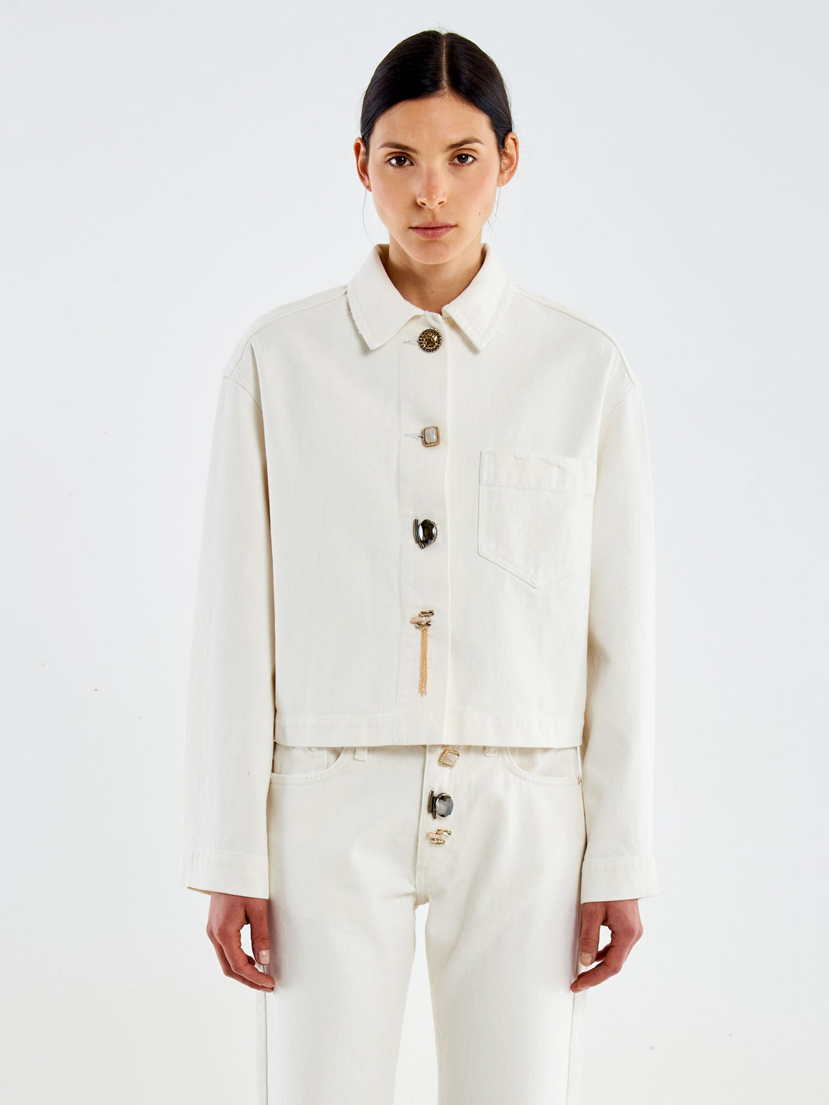 Vicolo DAC5107 - Overshirt in Denim con Bottoni Gioiello