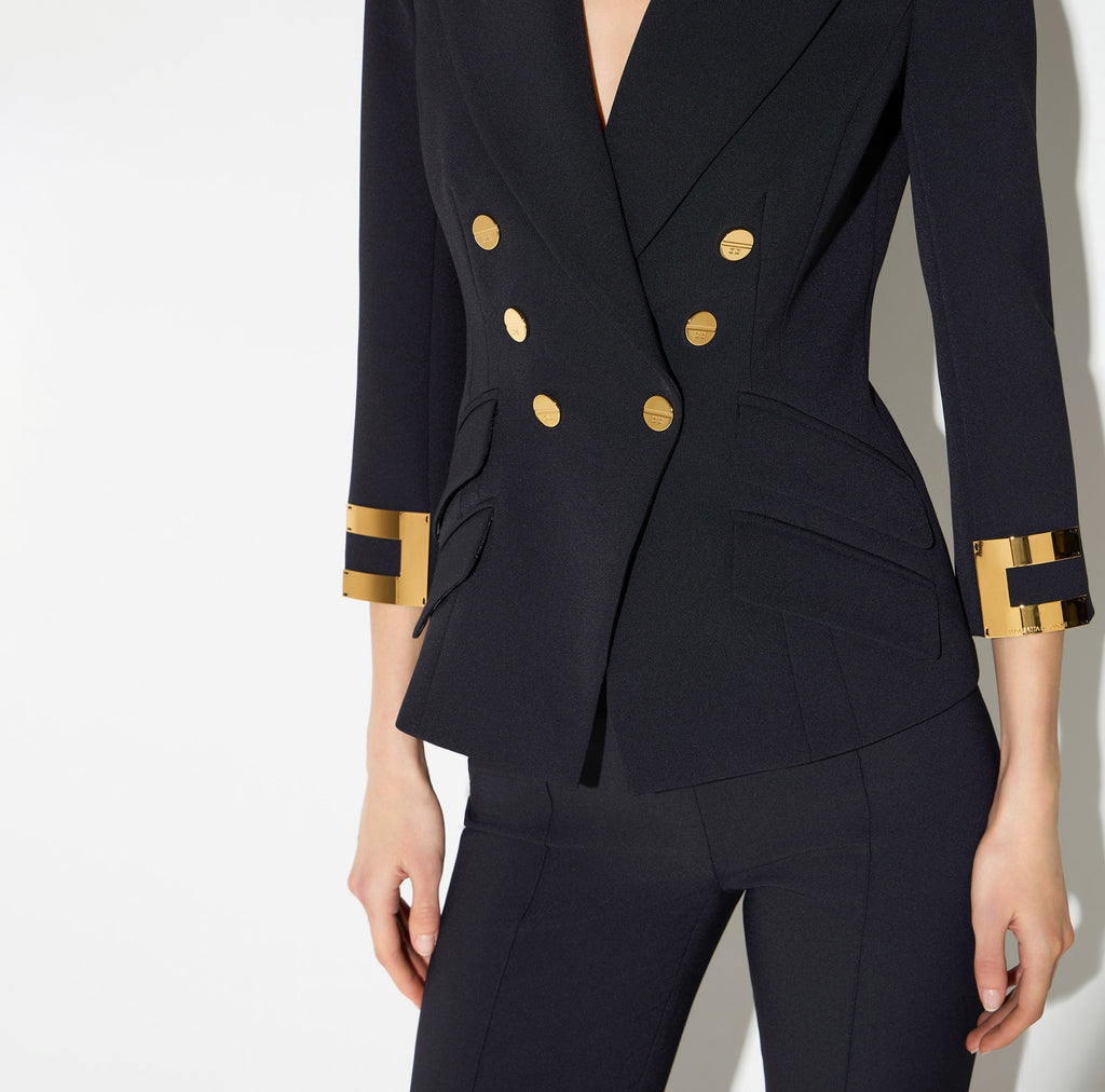 Elisabetta Franchi GI26866E2 - Giacca in doppio crêpe stretch con logo gioiello
