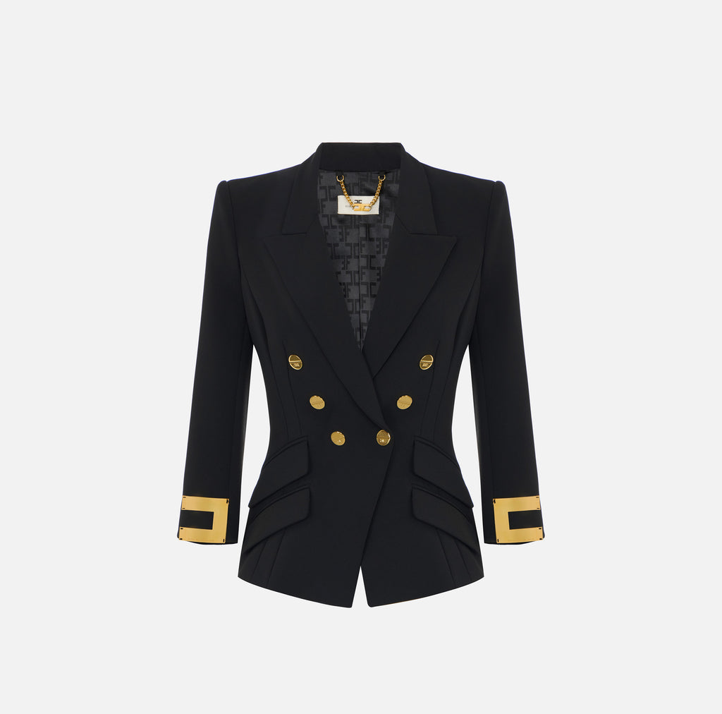 Elisabetta Franchi GI26866E2 - Giacca in doppio crêpe stretch con logo gioiello