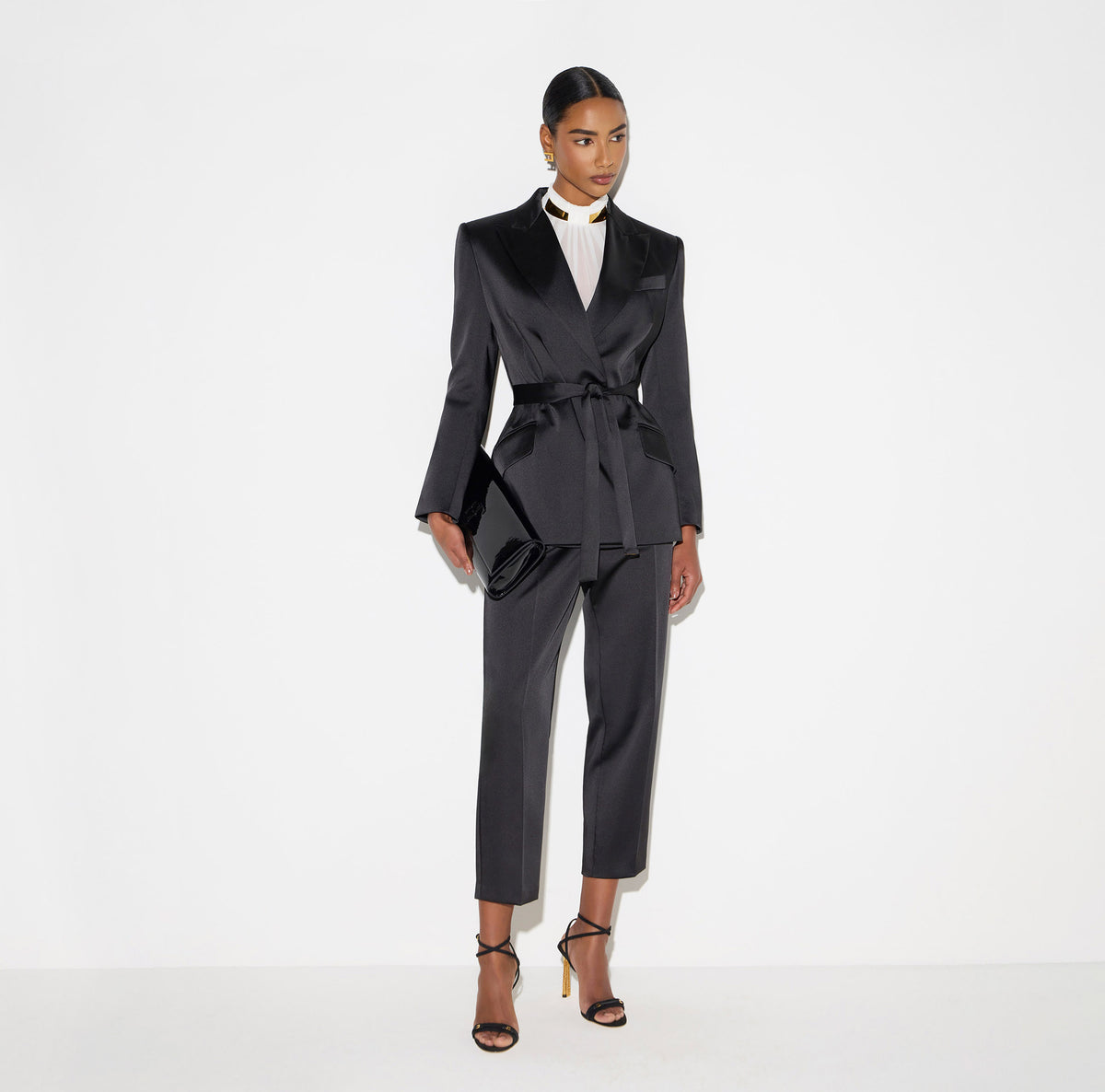 Elisabetta Franchi GI27966E2 - Giacca in raso stretch con cintura