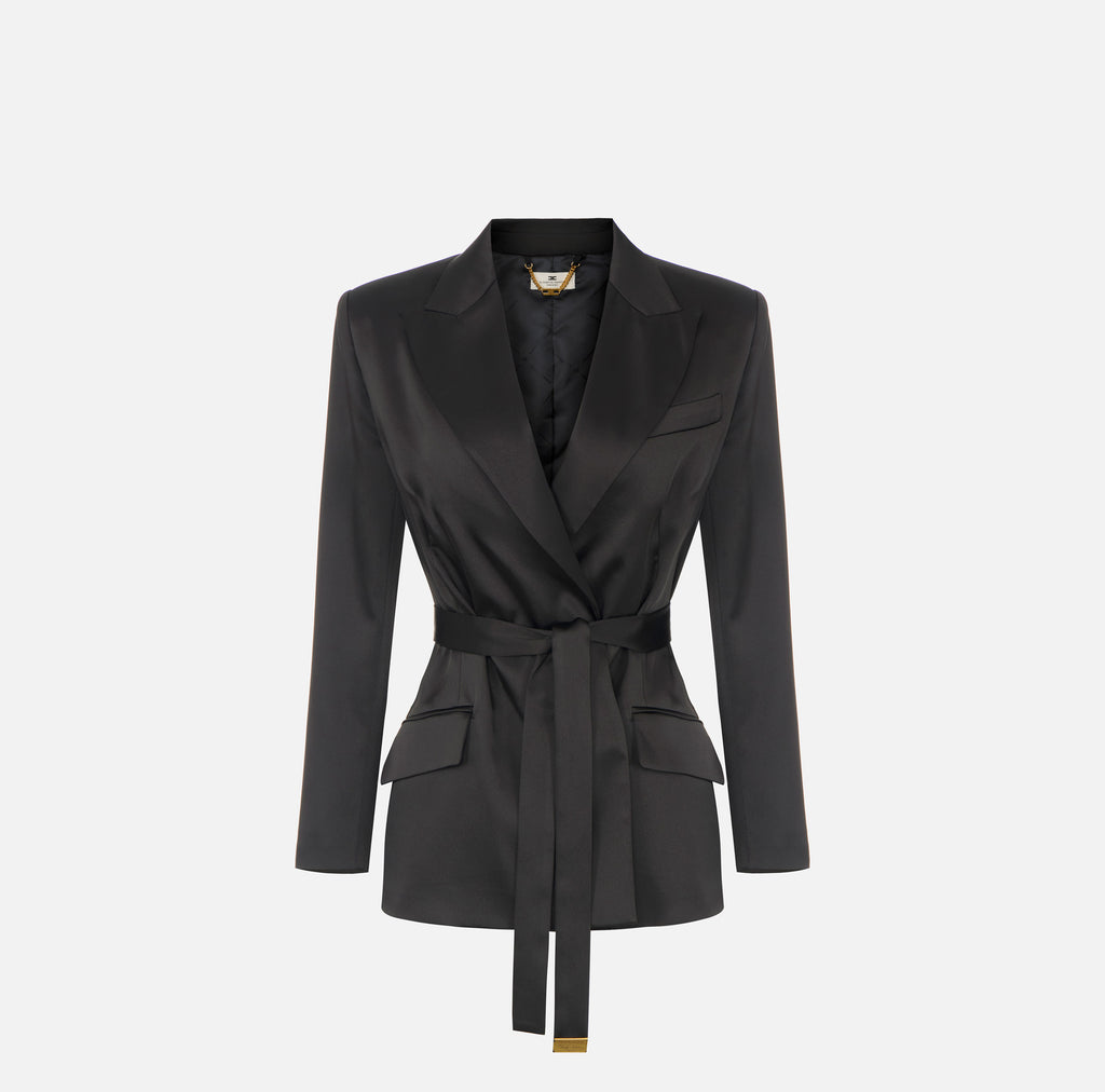 Elisabetta Franchi GI27966E2 - Giacca in raso stretch con cintura