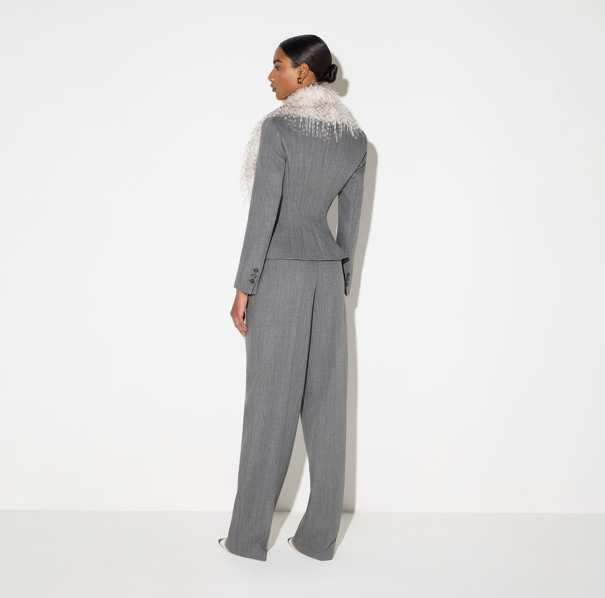 Elisabetta Franchi GI28967E2 - Giacca in lana con collo effetto pelliccia