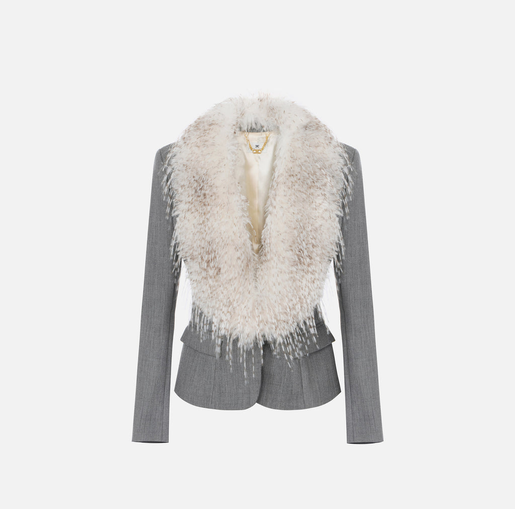 Elisabetta Franchi GI28967E2 - Giacca in lana con collo effetto pelliccia