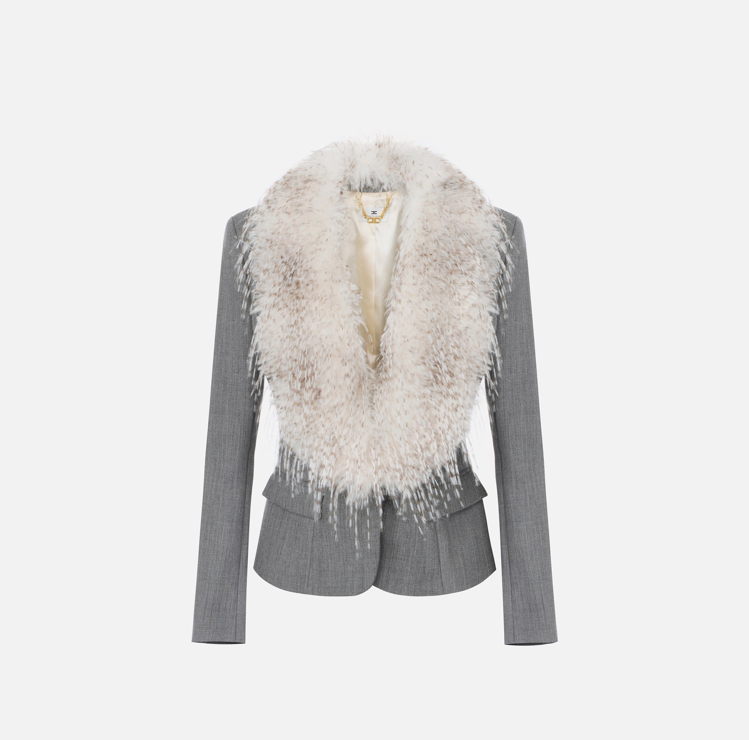 Elisabetta Franchi GI28967E2 - Giacca in lana con collo effetto pelliccia