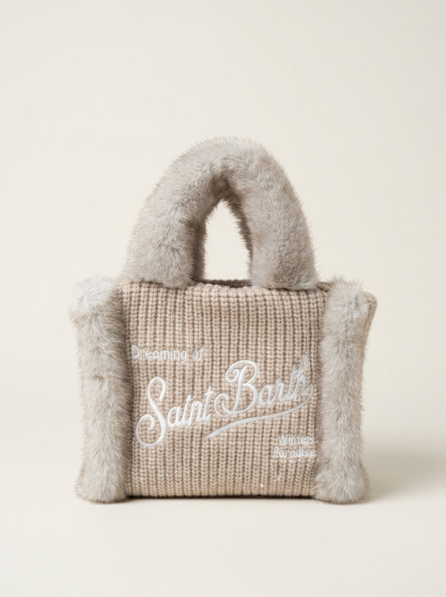 MC2 Saint Barth VANITY MINI SHEARLING RIB VAMI022 - Sac à main Vanity Mini en doux shearling côtelé - Crème Teddy (Fur 11 Emb)
