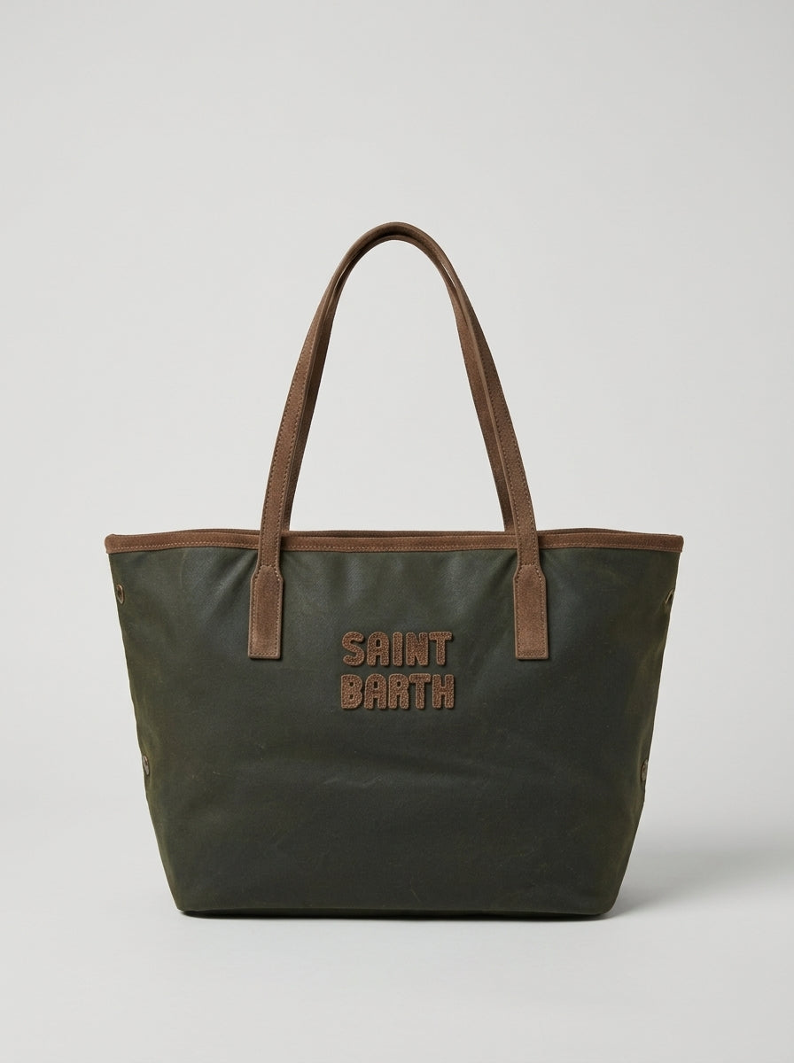 MC2 Saint Barth CITY BAG WAX CB0006 - Sac City Bag en coton ciré avec anses - Vert Militaire (5218)