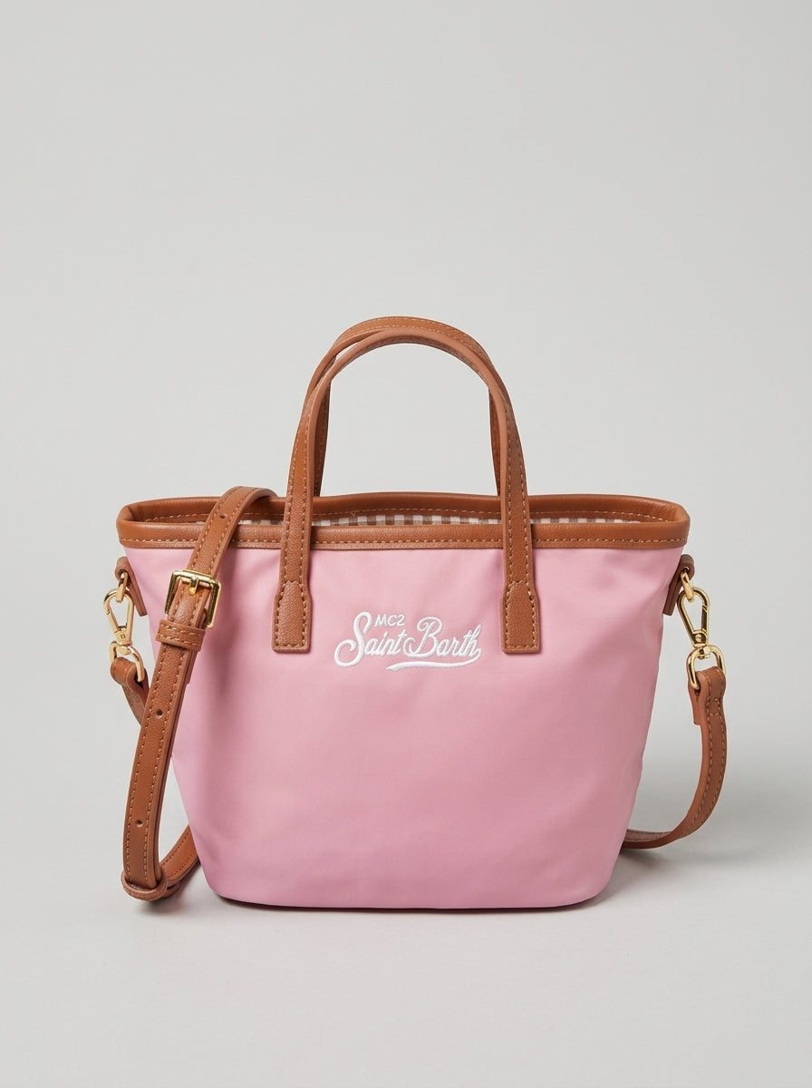 MC2 Saint Barth CITY BAG MINI NYLON CB0005 - Sac City Bag Mini en nylon avec anses et broderie - Rose (2018 Emb)