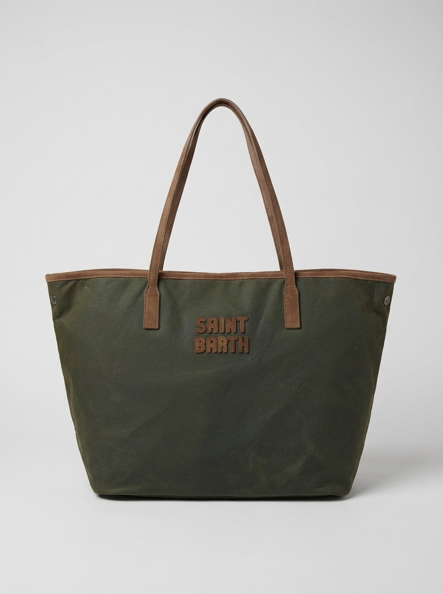 MC2 Saint Barth CITY BAG MINI WAX CBMIN001 - Sac City Bag Mini en coton ciré - Vert Militaire (5218)