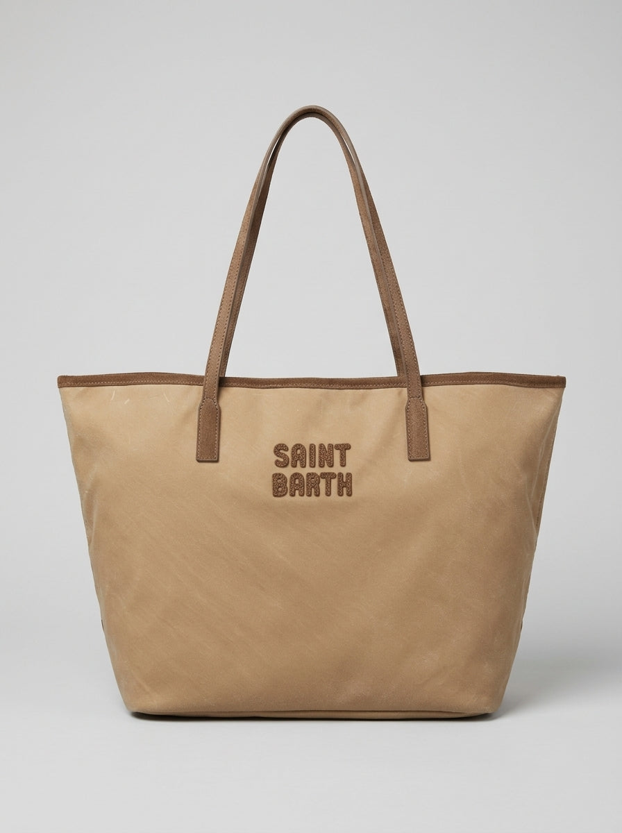 MC2 Saint Barth CITY BAG MID WAX CBMID003 - Sac City Bag format moyen en coton ciré - Beige (1318)