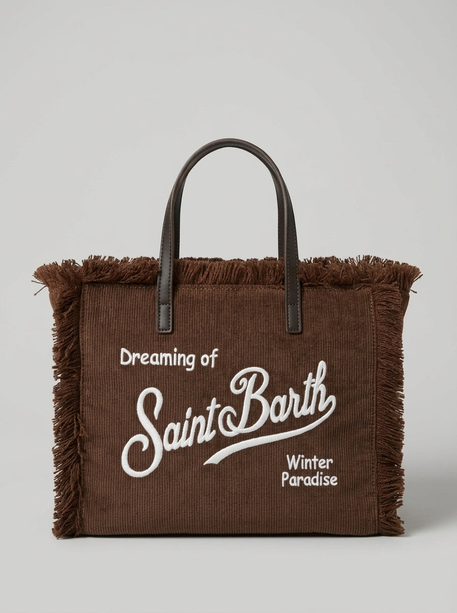 MC2 Saint Barth COLETTE CORDUROY N COL0048 - Sac Colette en velours côtelé avec broderie - Marron (S 18 Emb)
