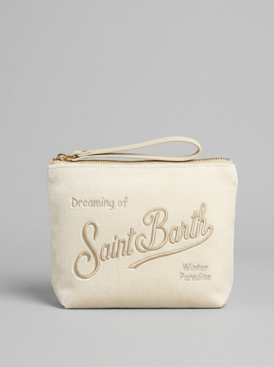 MC2 Saint Barth ALINE VELVET ALI0014 - Pochette Aline en velours doux avec broderie - Crème (10or Emb)