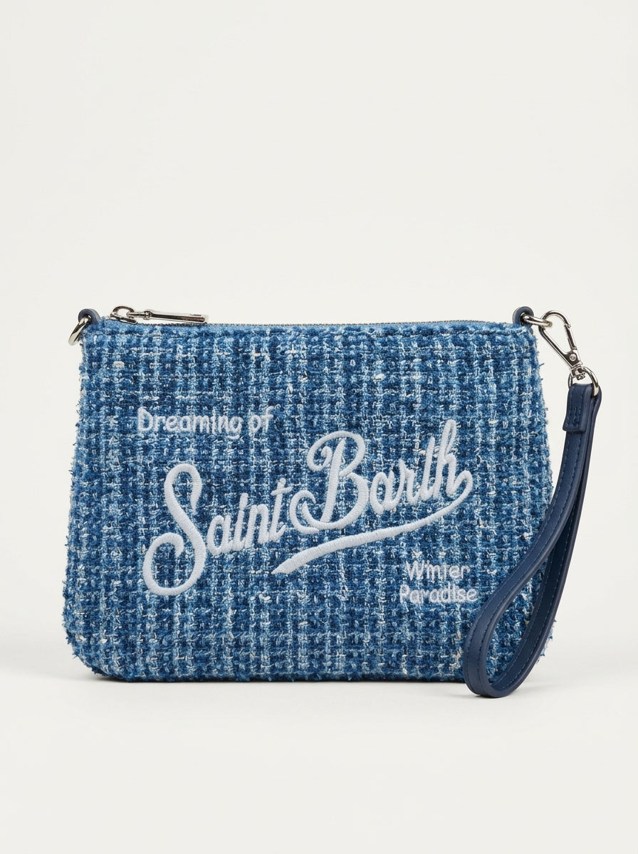 MC2 Saint Barth PARISIENNE MINI TWEED PARM004 - Parisienne Mini handbag in tweed fabric with lurex embroidery - Denim Blue (36 Emb)