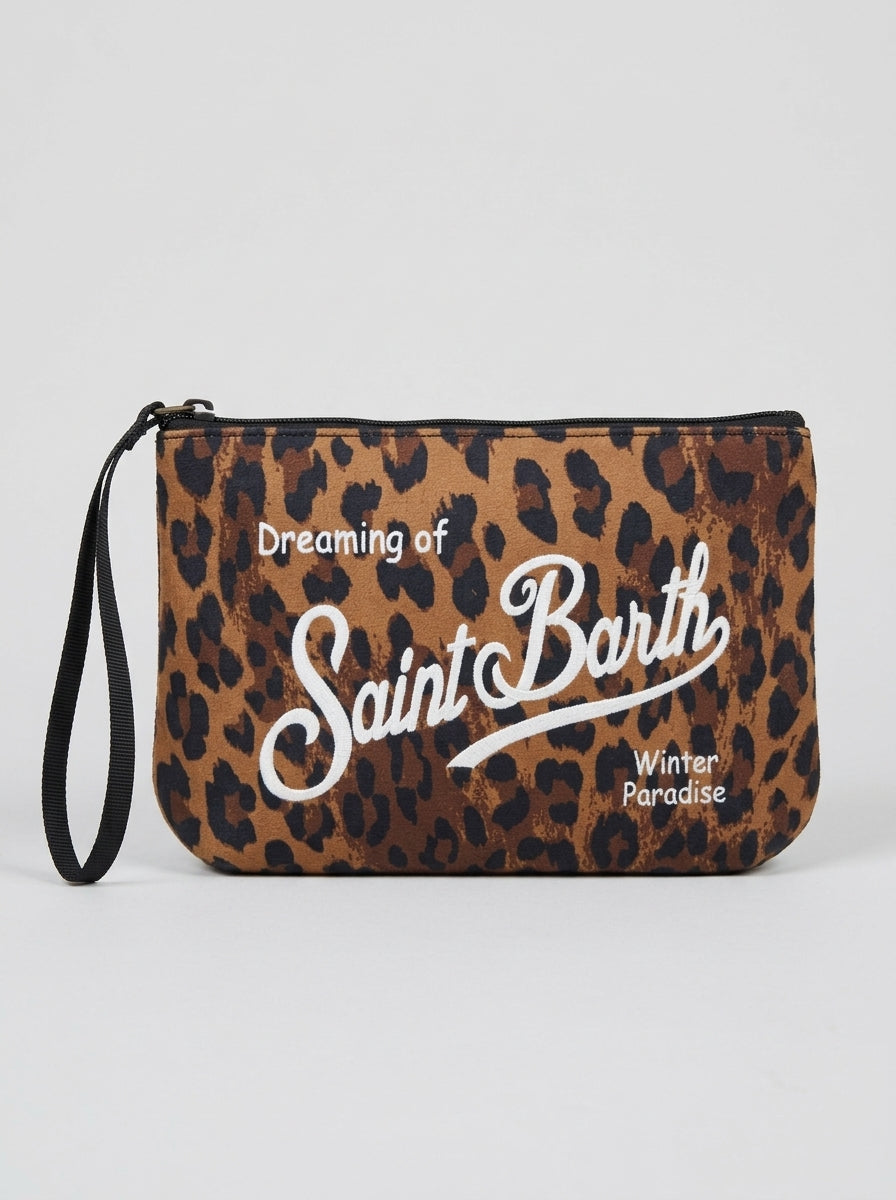 MC2 Saint Barth ALINE FELT ALI0028 - Pochette Aline en feutre chaud mélangé laine - Léopard marron (Leo 18 Emb)