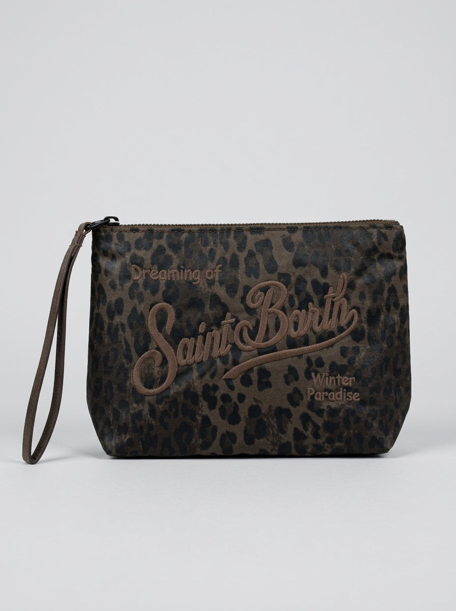 MC2 Saint Barth ALINE WAX ALI0058 - Pochette Aline en coton ciré avec broderie - Léopard Foncé (Dark Leopard 18 Emb)