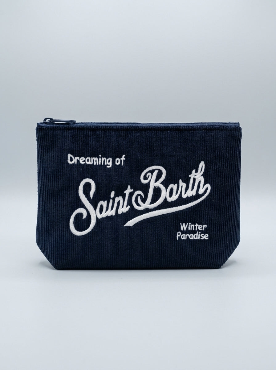 MC2 Saint Barth ALINE CORDUROY S ALI0059 - Pochette Aline en velours côtelé avec broderie - Bleu Nuit (61 Emb)