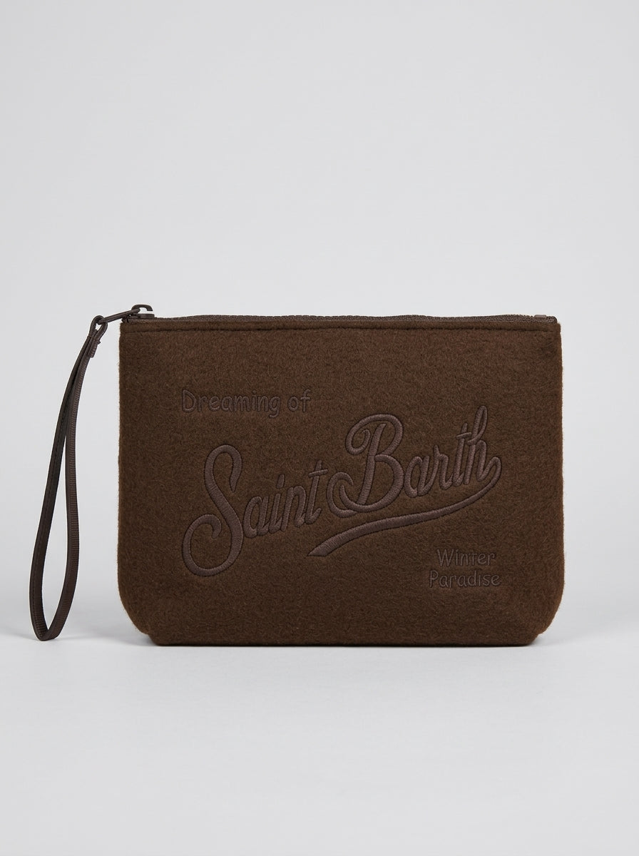 MC2 Saint Barth ALINE CORDUROY S ALI0059 - Pochette Aline en velours côtelé avec broderie - Marron (18 Emb)