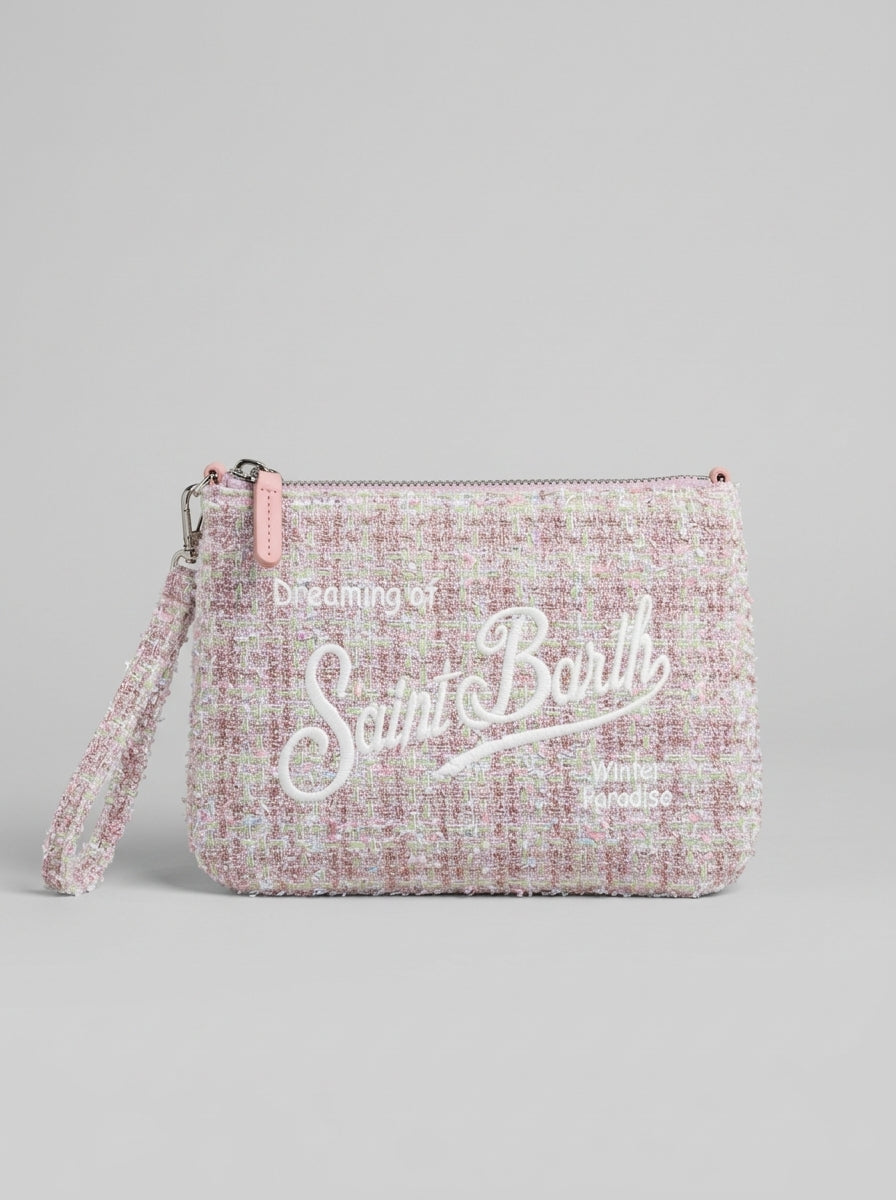 MC2 Saint Barth PARISIENNE MINI TWEED PARM004 - Sac à main Parisienne Mini en tissu tweed avec broderie lurex - Rose Lurex (21 Lurex Emb)
