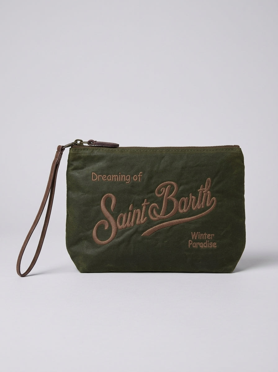 MC2 Saint Barth ALINE MINI WAX ALMI001 - Aline Mini pouch in waxed cotton with embroidery - Military Green (5218 Emb)