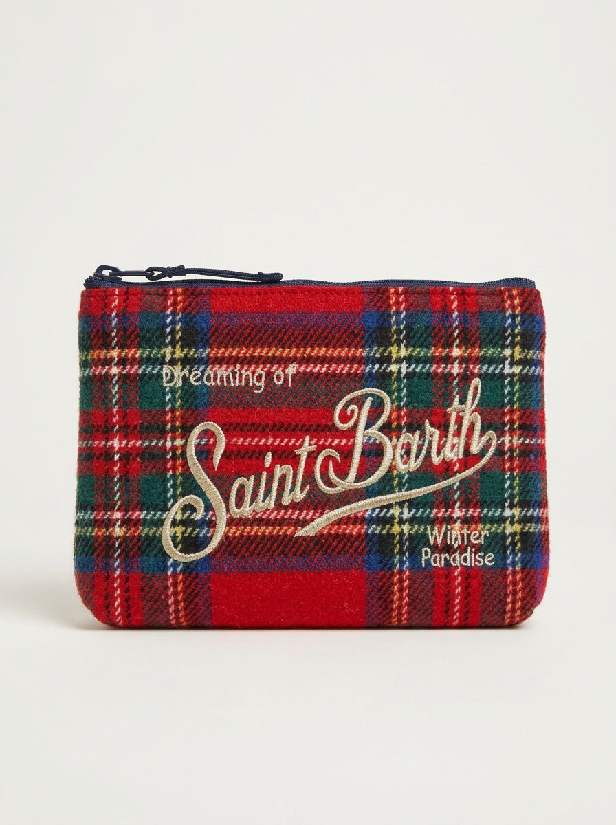 MC2 Saint Barth ALINE WOOL ALI0022 - Aline wool tartan pouch - Red Tartan (Tartan 41or Emb)
