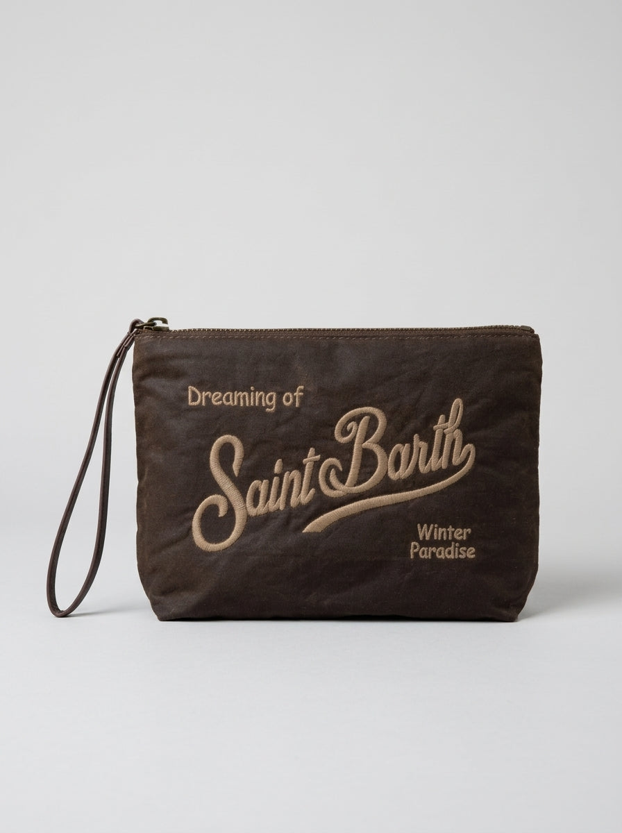 MC2 Saint Barth ALINE WAX ALI0058 - Pochette Aline en coton ciré avec broderie - Marron (18 Emb)