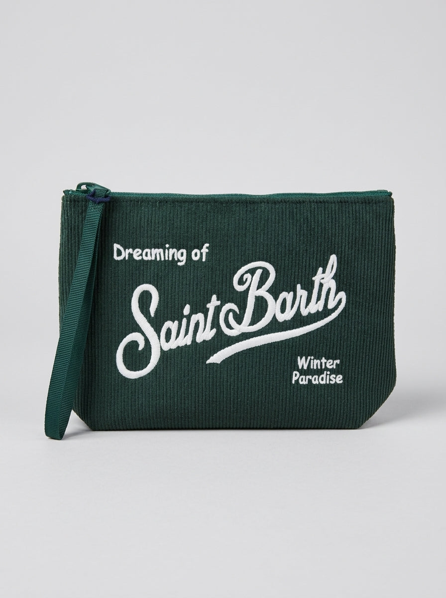 MC2 Saint Barth ALINE CORDUROY S ALI0059 - Pochette Aline en velours côtelé avec broderie - Vert forêt (51 Emb)