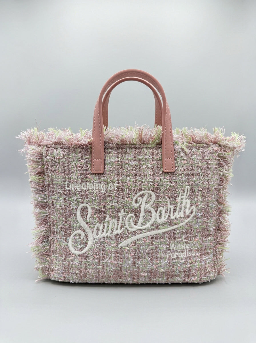 MC2 Saint Barth VANITY MINI TWEED N VAMI032 - Sac à main Vanity Mini en tissu tweed précieux avec broderie - Rose Lurex (21 Lurex Emb)