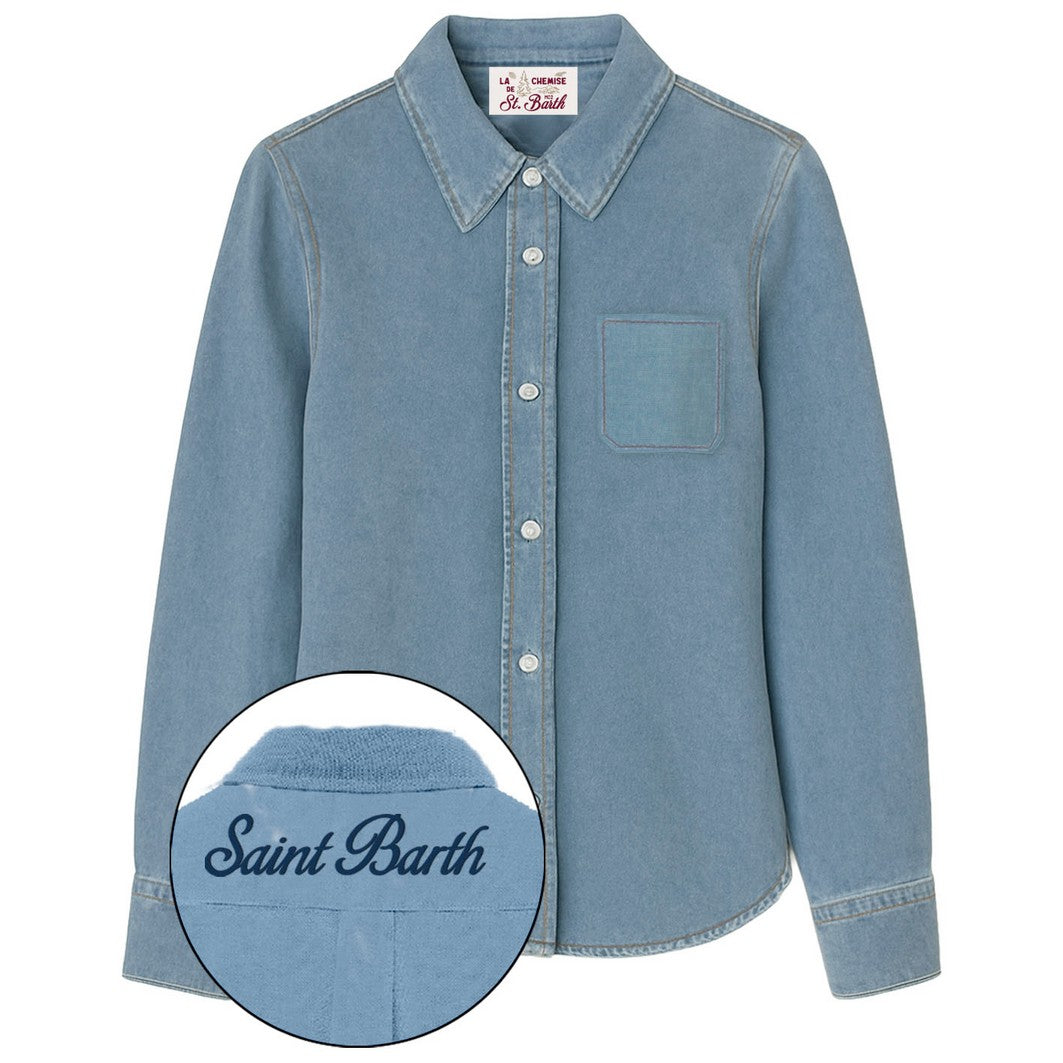 MC2 Saint Barth MEREDITH DENIM MDH002 - Camicia Meredith in denim di cotone con colletto classico e ricamo - Blu Denim (M St Barth Emb)