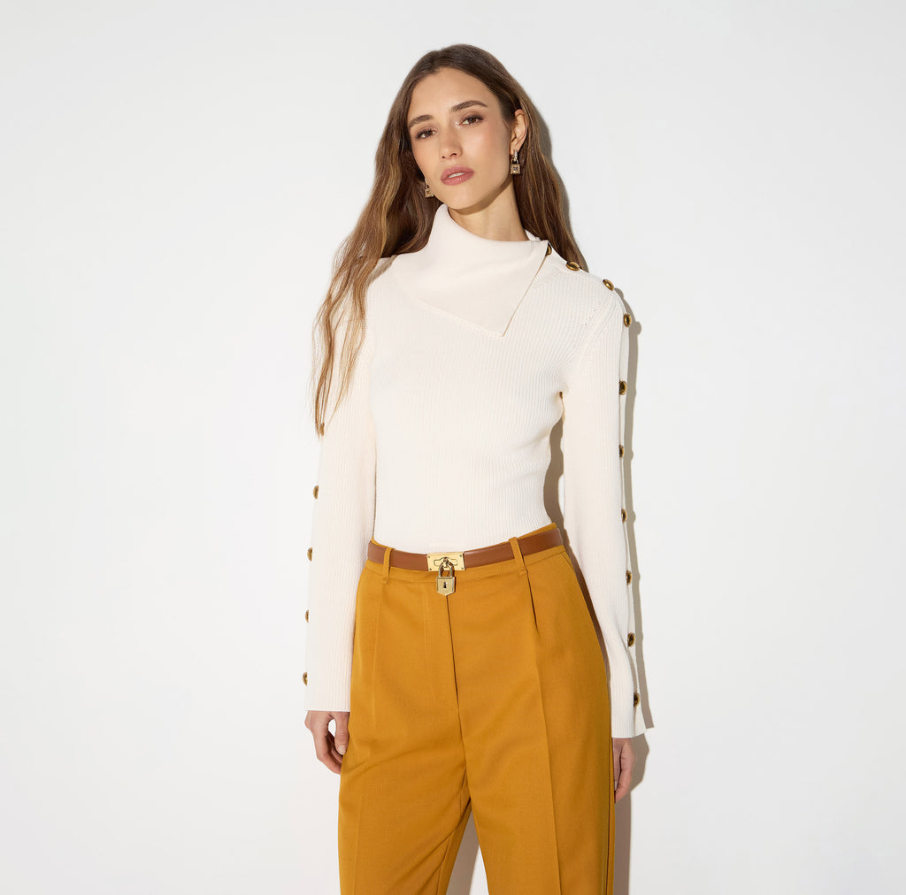 Elisabetta Franchi MK03S66E2 - Pullover in maglia con bottoni gioiello