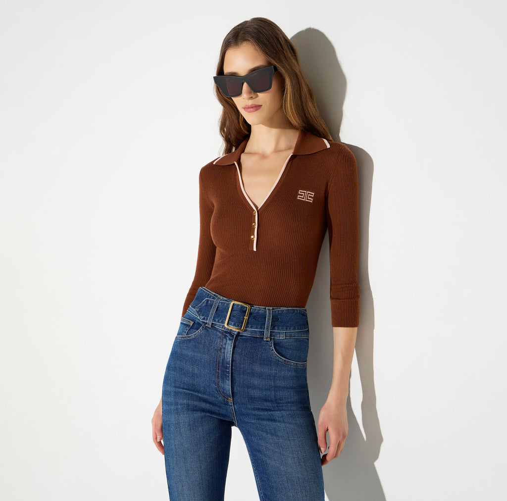 Elisabetta Franchi MK17B66E2 - Polo in maglia a costine