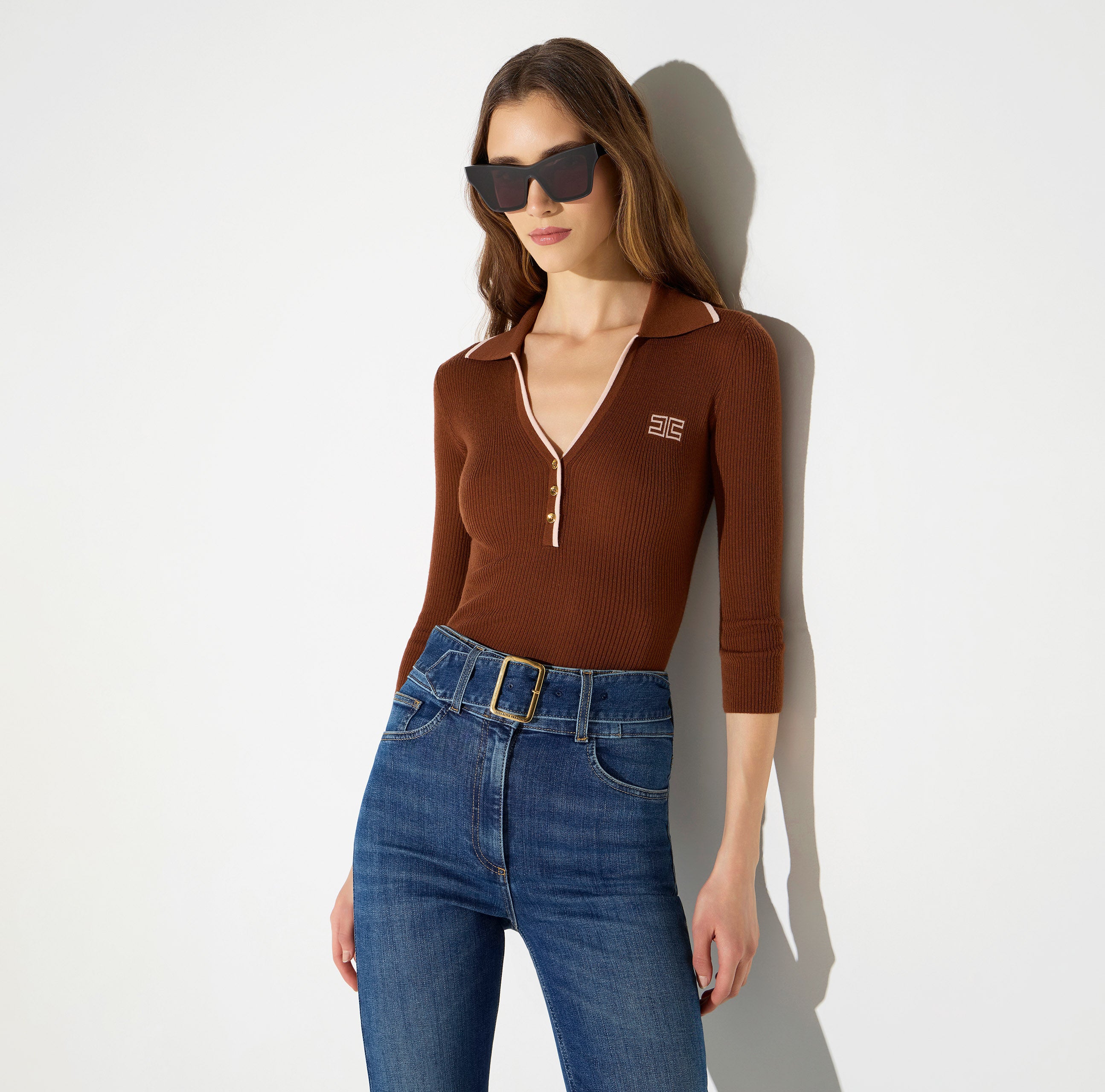 Elisabetta Franchi MK17B66E2 - Polo in maglia a costine