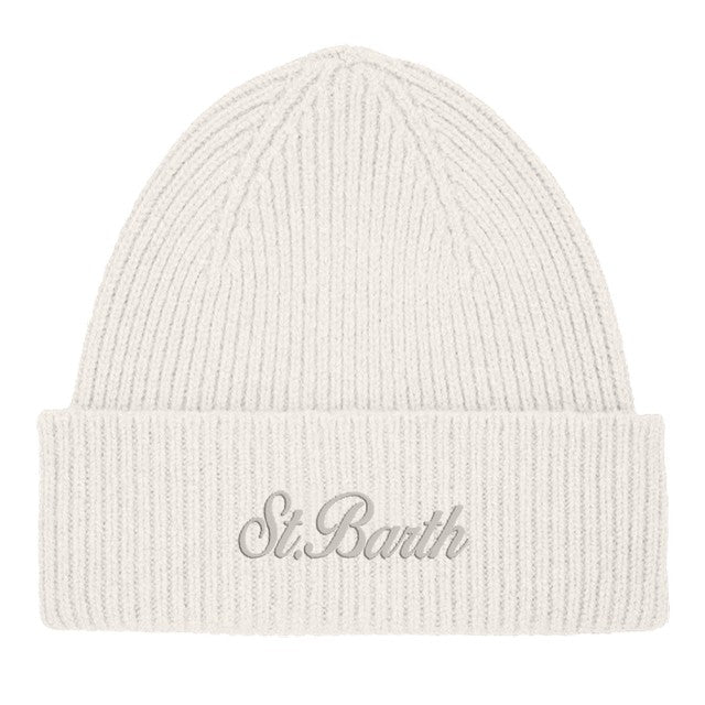 MC2 Saint Barth MOSS WOOL MOS0004 - Berretto Moss in pura lana lavorata a costine con logo risvoltato - Panna (10 Off White)