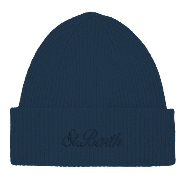 MC2 Saint Barth MOSS WOOL MOS0004 - Berretto Moss in pura lana lavorata a costine con logo risvoltato - Blu Notte (62 Night Blue)