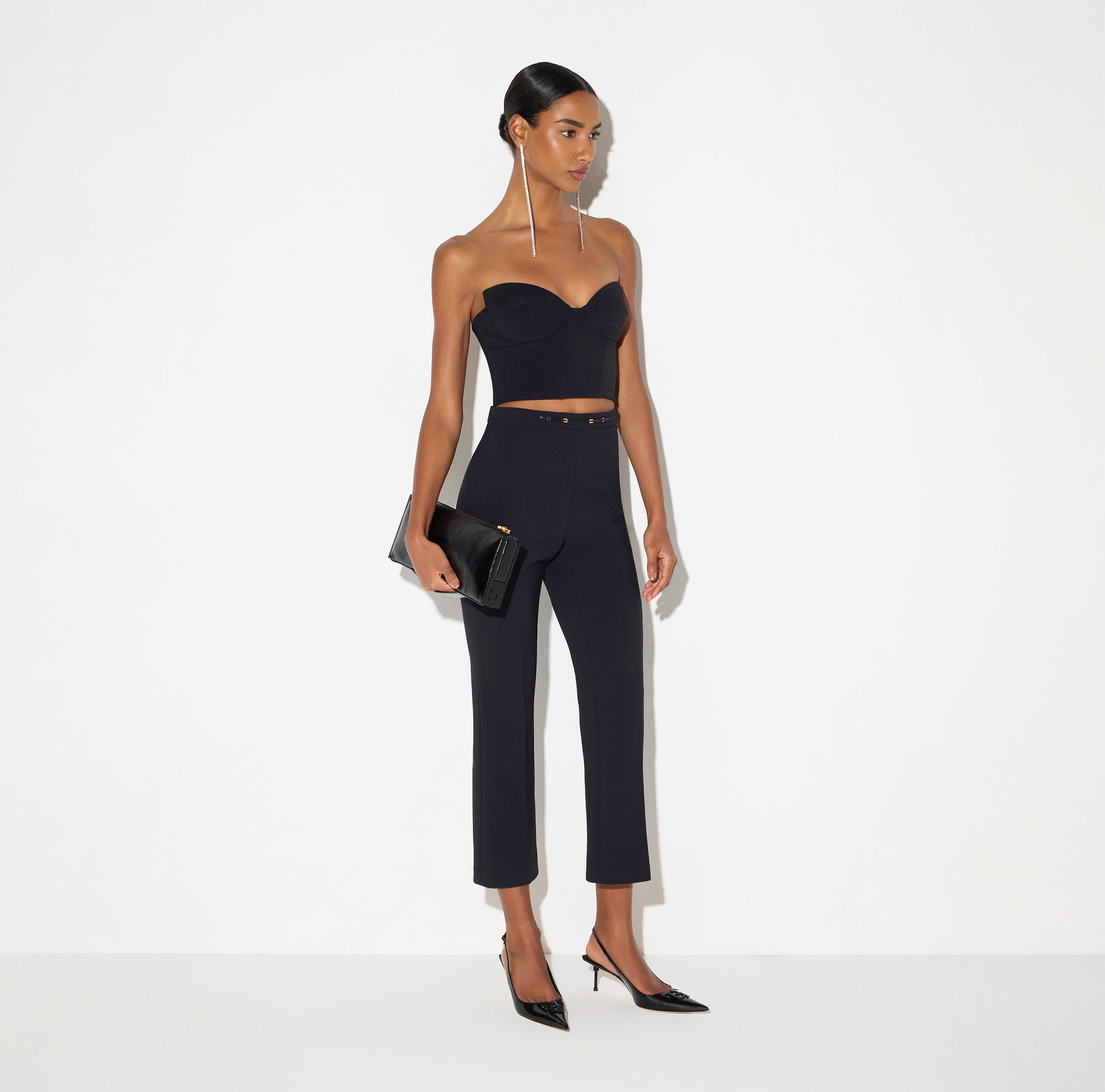 Elisabetta Franchi PA19866E2 - Pantaloni in doppio crêpe stretch con dettaglio gioiello