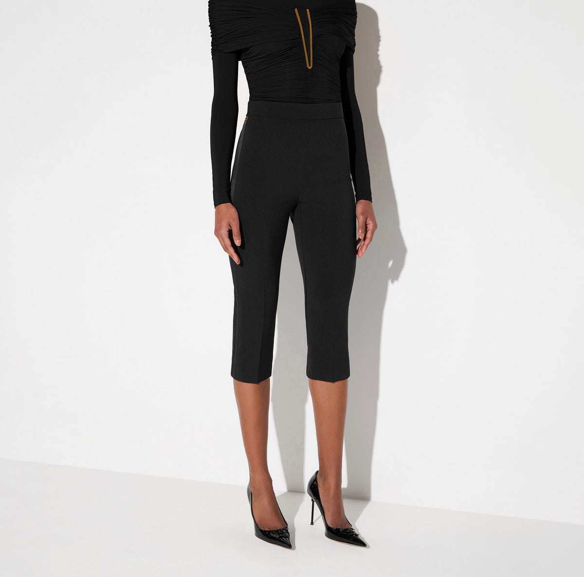 Elisabetta Franchi PA20567E2 - Pantaloni in crêpe leggero e raso