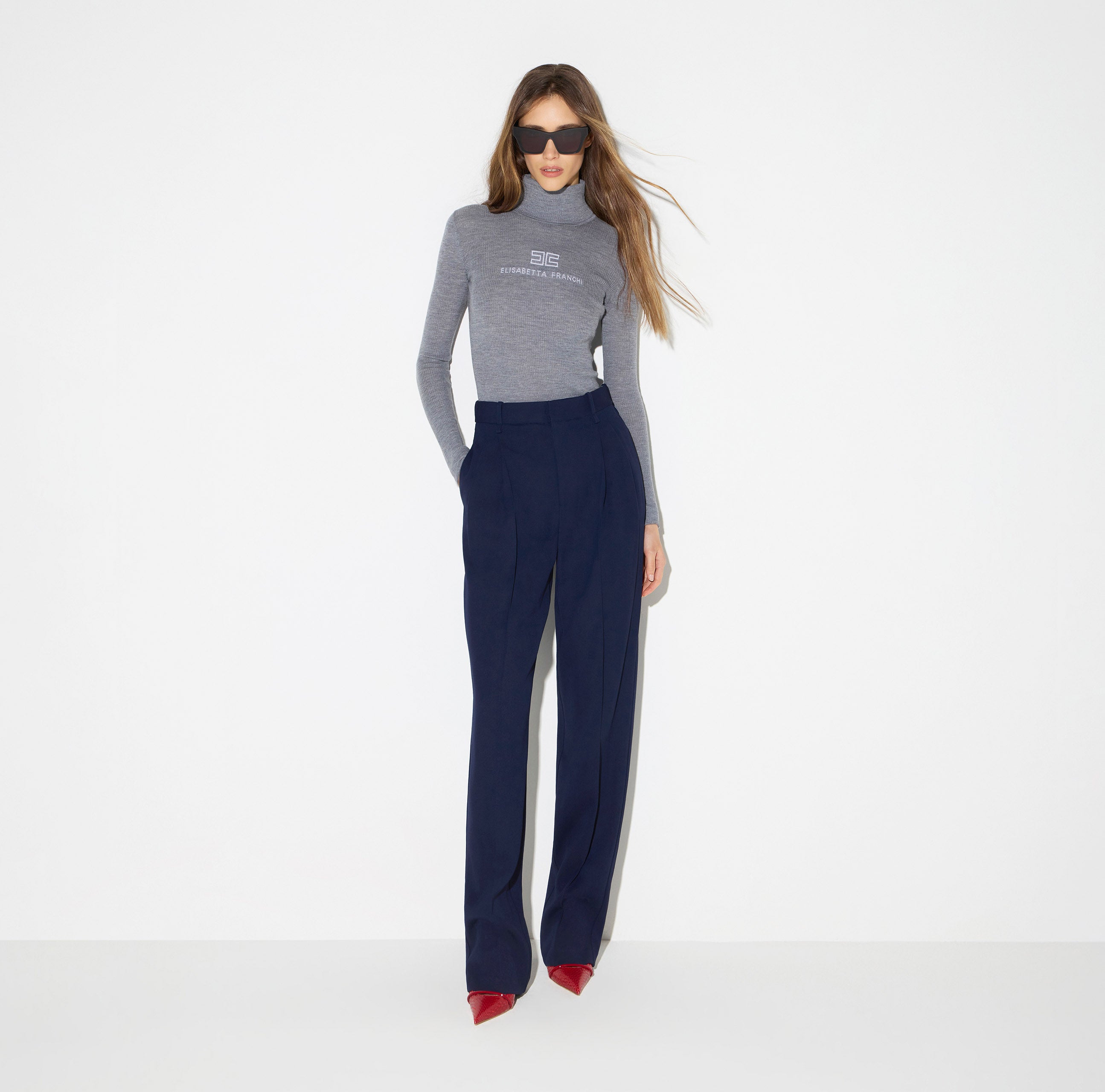 Elisabetta Franchi PA21367E2 - Pantaloni in gabardina fluida