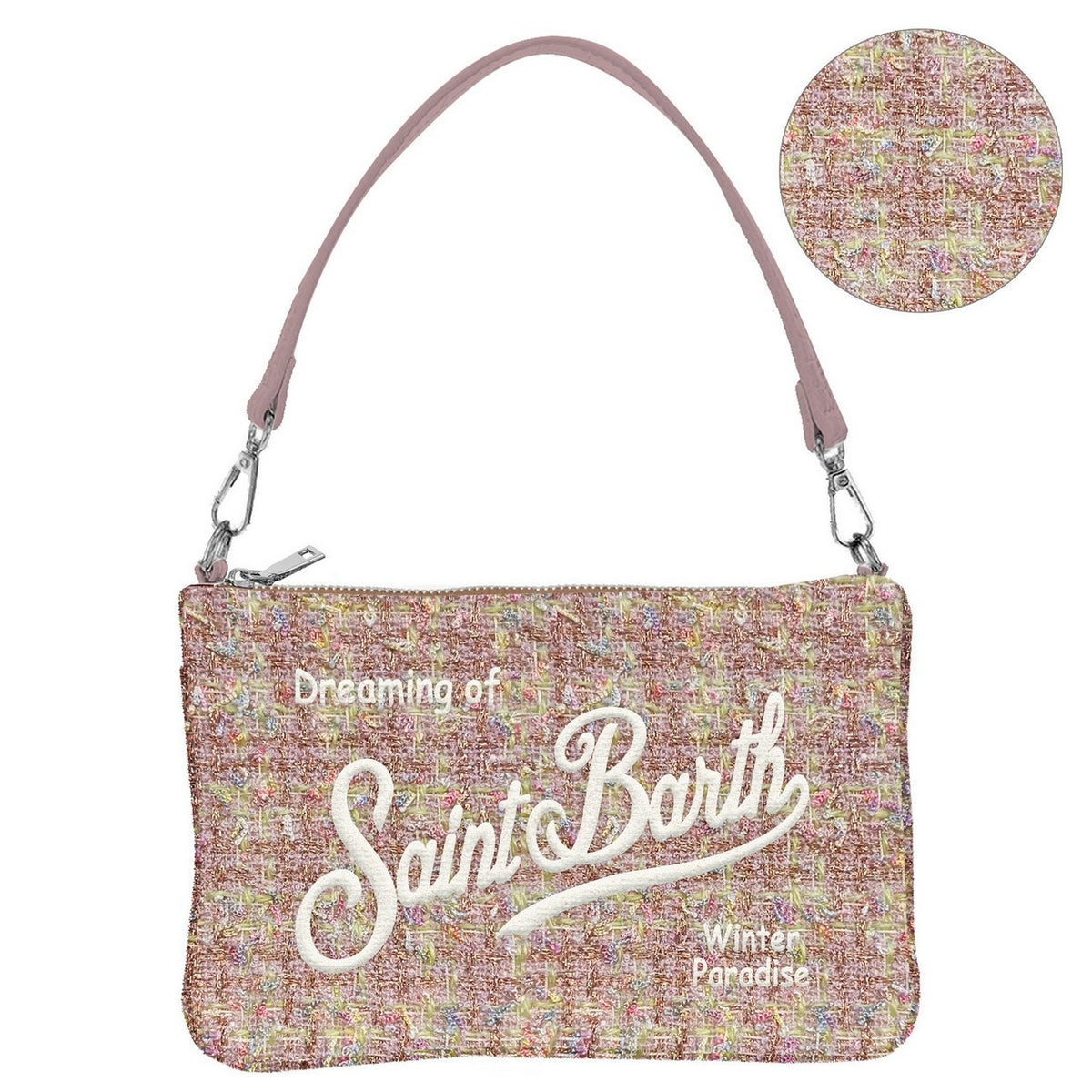 MC2 Saint Barth PARISIENNE MINI TWEED PARM004 - Borsa a mano Parisienne Mini in tessuto tweed con ricamo lurex - Rosa Lurex (21 Lurex Emb)