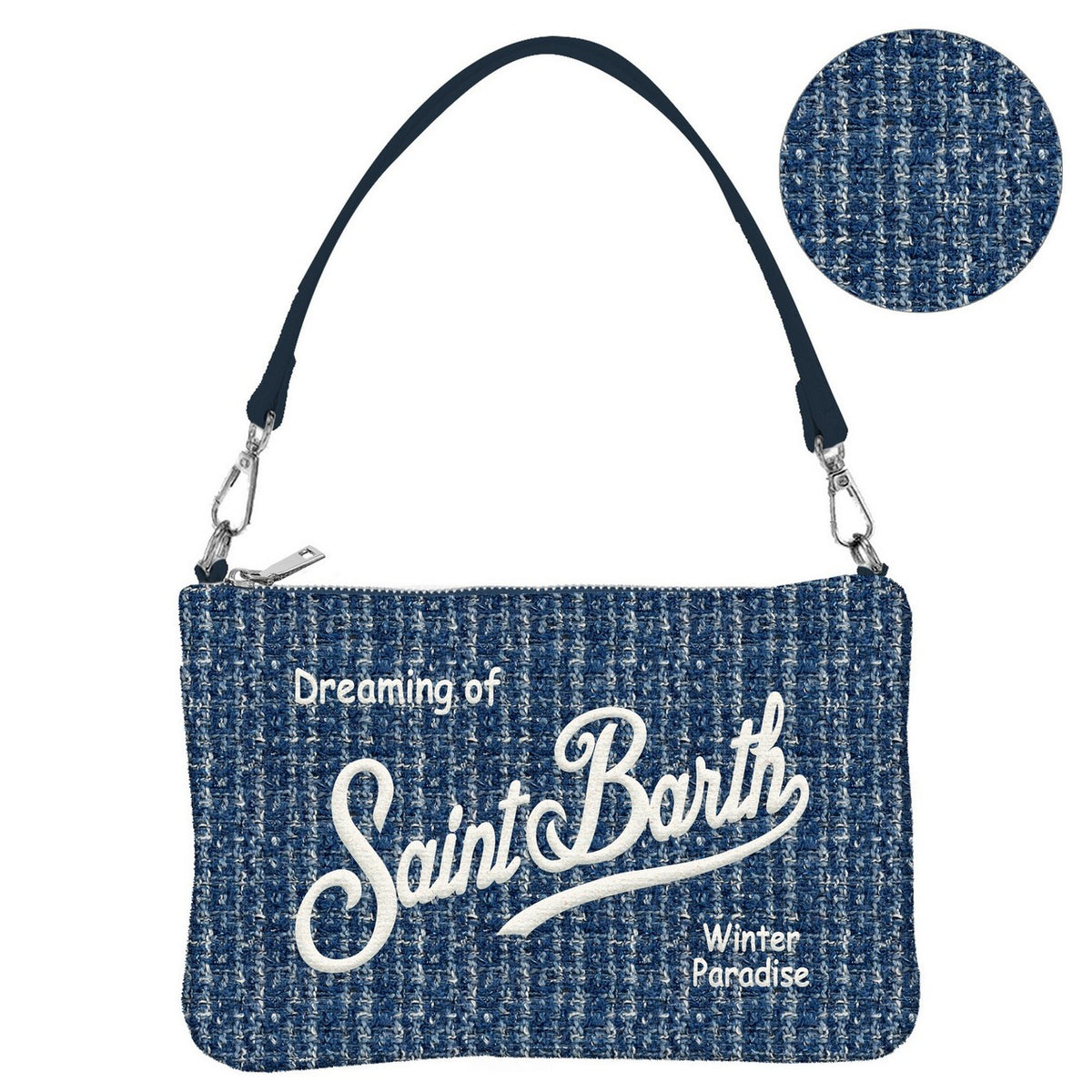 MC2 Saint Barth PARISIENNE MINI TWEED PARM004 - Borsa a mano Parisienne Mini in tessuto tweed con ricamo lurex - Azzurro Denim (36 Emb)