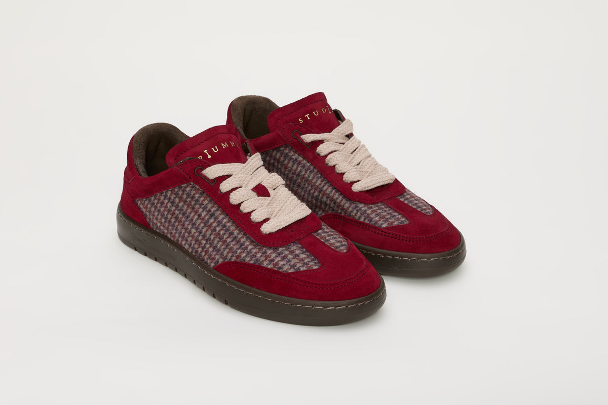 Piumha Studio PHD019 - Sneakers Bordeaux e Tessuto a Quadri - Vista Angolare