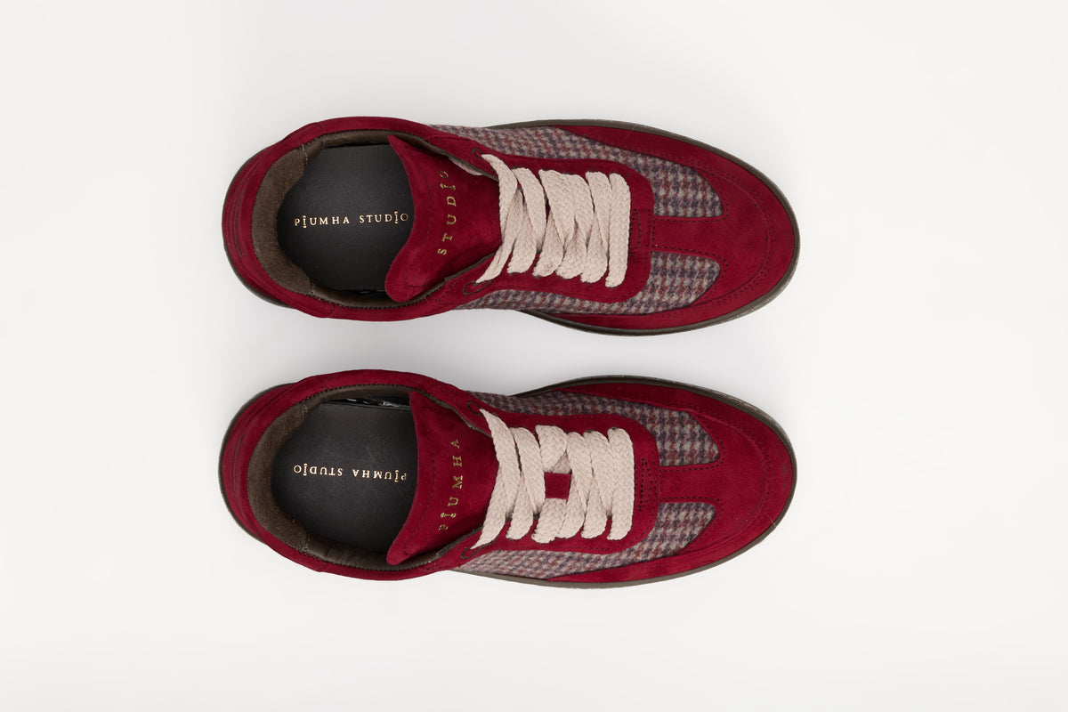 Piumha Studio PHD019 - Sneakers Bordeaux e Tessuto a Quadri - Dettaglio