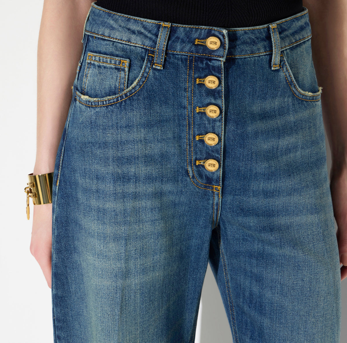Elisabetta Franchi PJ10D66E2 - Jeans balloon con bottoni gioiello