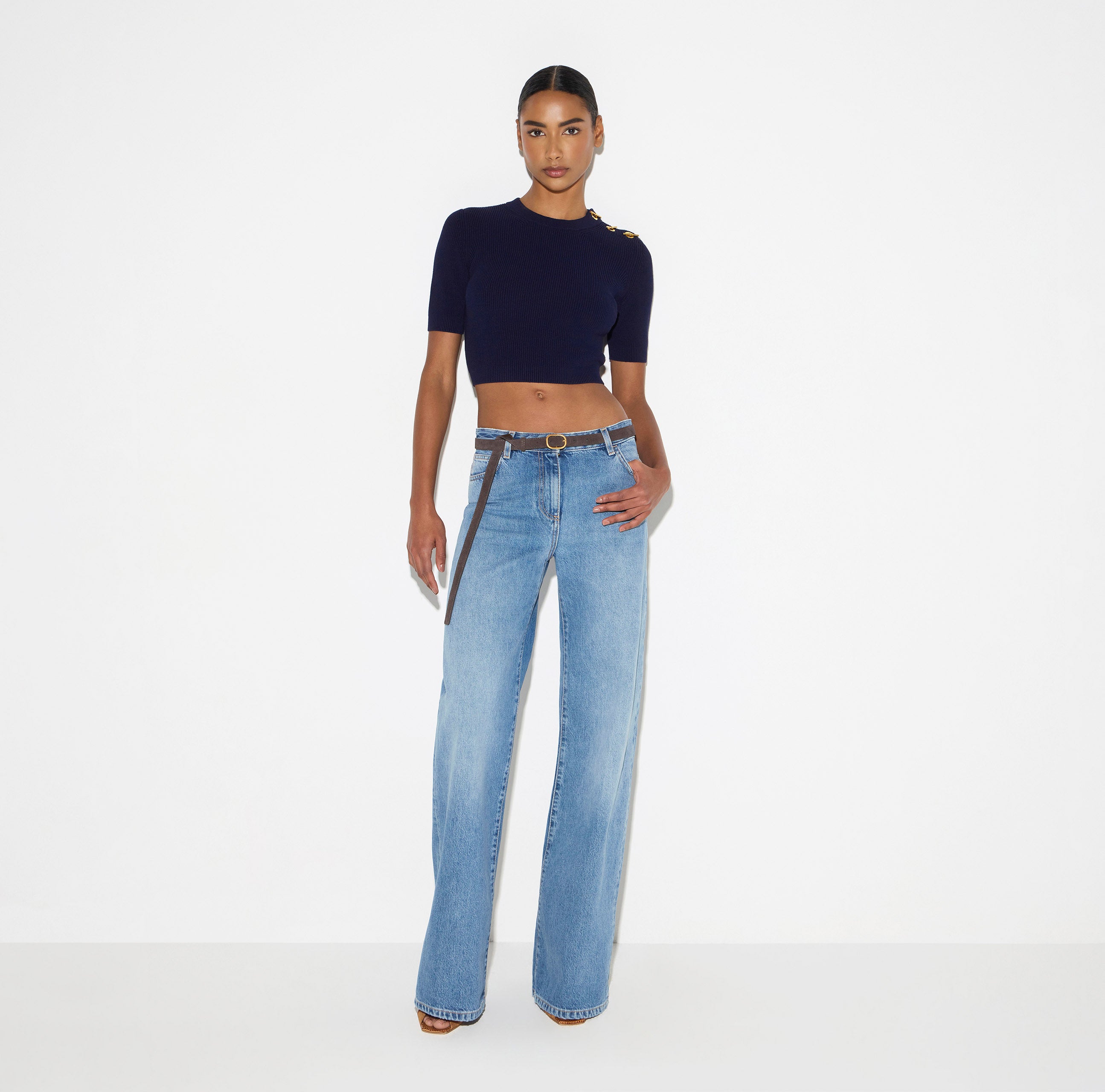 Elisabetta Franchi PJ20N66E2 - Jeans a palazzo con cintura