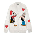 MC2 Saint Barth SASI DONEGAL SASI002 - Cardigan oversize Sasi in filato Donegal con bottoni e ricamo Popeye - Panna (Popeye Loves Olive 10)