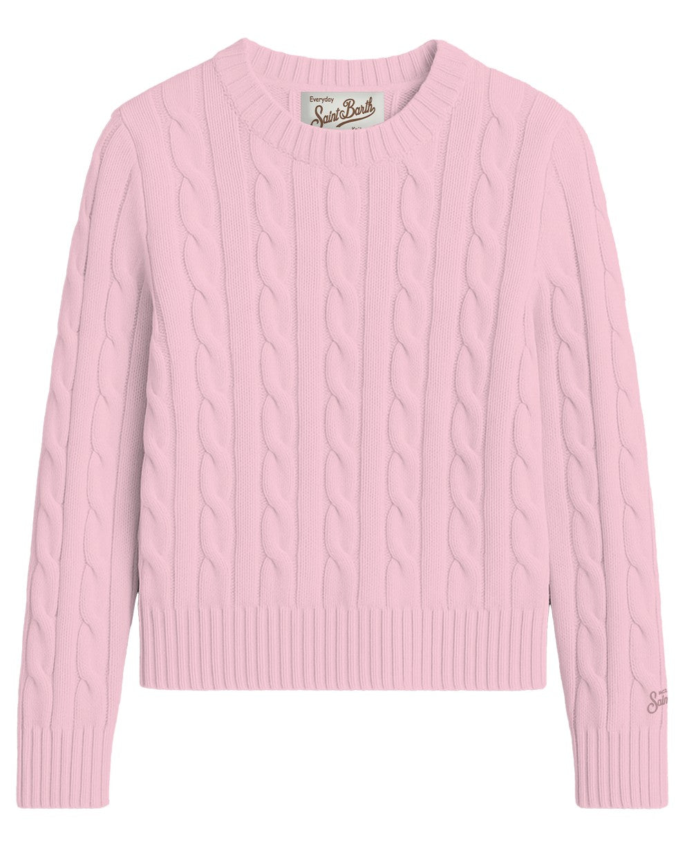 MC2 Saint Barth SORBONNE BRAID WOOL SORB005 - Maglia Sorbonne girocollo a trecce in pura lana con ricamo logo - Rosa (21 Pink)