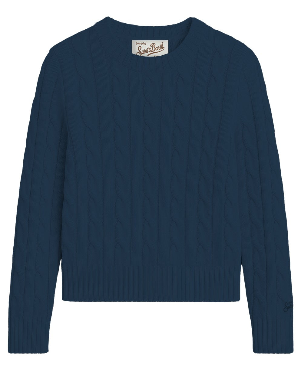 MC2 Saint Barth SORBONNE BRAID WOOL SORB005 - Maglia Sorbonne girocollo a trecce in pura lana con ricamo logo - Blu Notte (62 Night Blue)