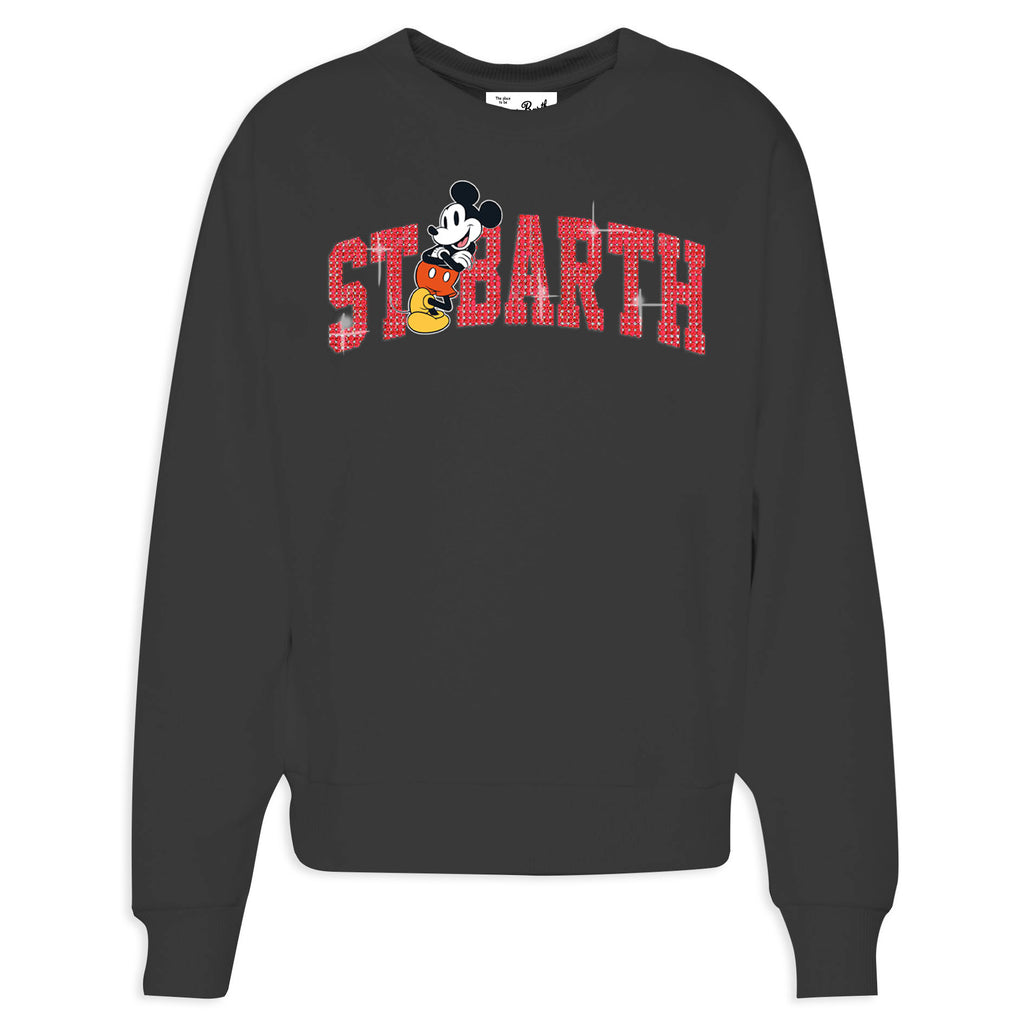 MC2 Saint Barth STARDUST W STDW001 - Felpa girocollo Stardust in morbido cotone con grafica e strass - Nero (Mickey College 00 Strass)