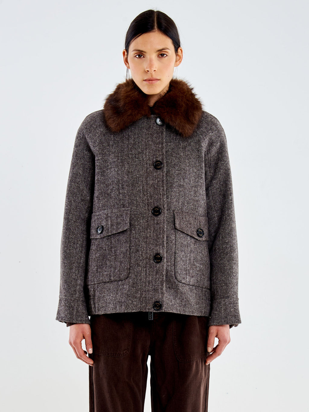Vicolo TAC0059 - Bomber Double Collo con Pelo