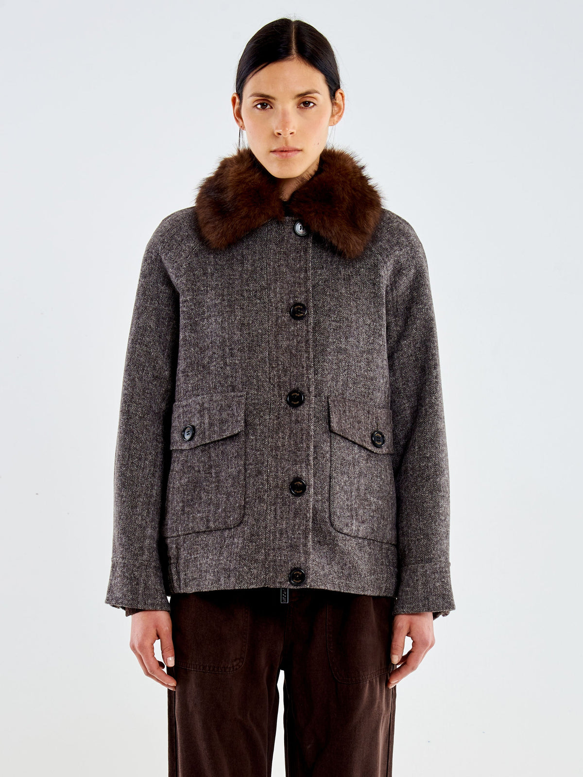 Vicolo TAC0059 - Bomber Double Collo con Pelo